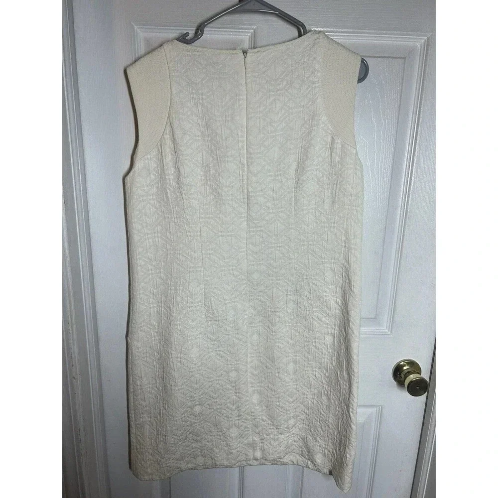 J Crew Ivory Jacquard Textured Zip Pocket Sleeveless Shift Dress Women’s Size M